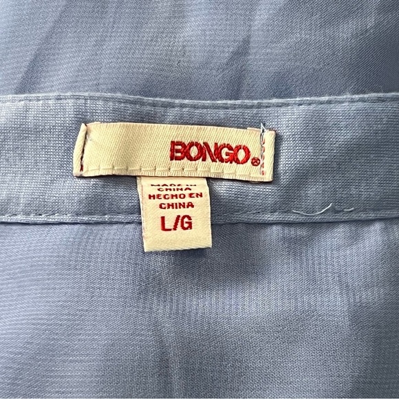 Blue Lace Front Top Size Large Sheer Chiffon Back Button Tab Sleeve Cornflower - Picture 5 of 9